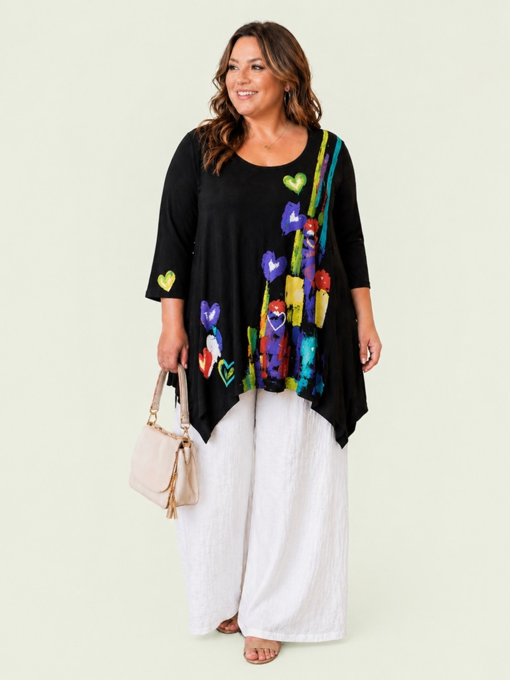 Raffi Hand-Painted Art Tunic Dress XL | Abstract Hearts Swing Boho Boutique NWOT